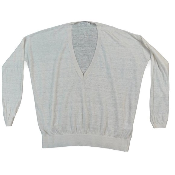Brunello Cucinelli Linen Sweater Deep‎ V-Neck Natural Linen Color T044 C2350 - Picture 1 of 14